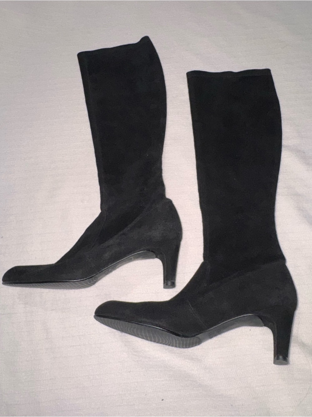stuart weitzman  Black Suede Kitten -Heel Knee Boots - Women's Classic Style